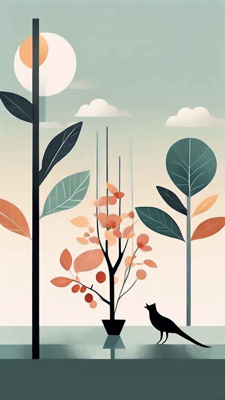 极简主义元素花朵和树枝插画