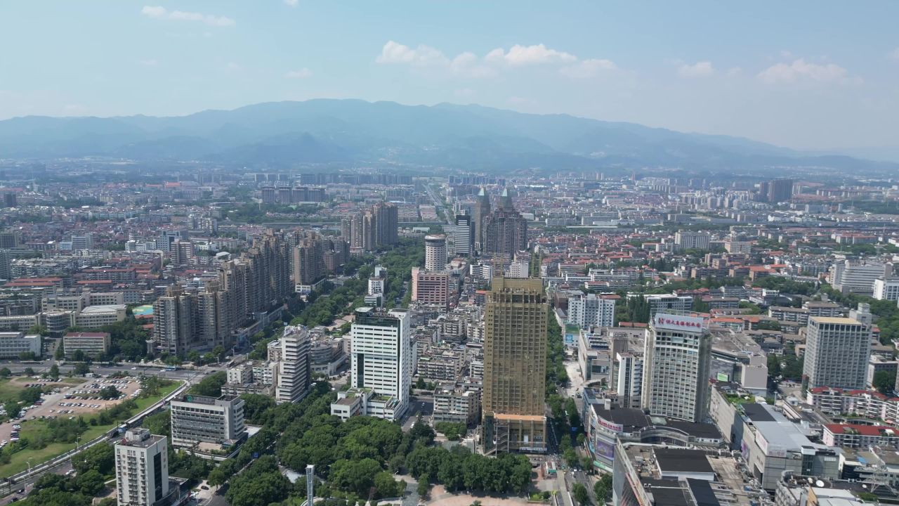  航拍金华江北商圈金华建设