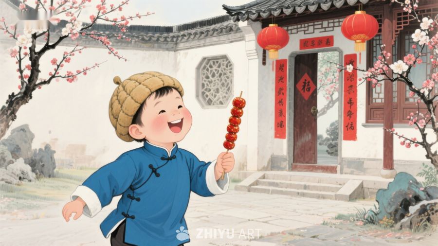 童趣新年：手持糖葫芦的快乐孩童 869