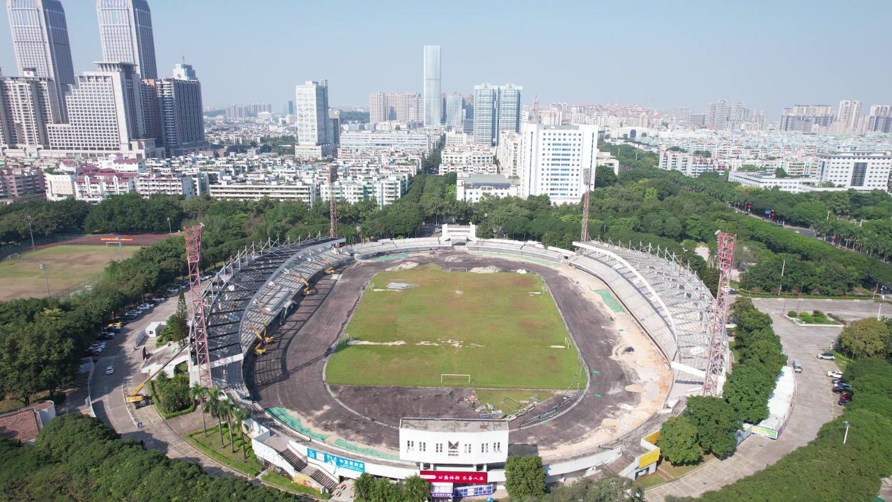 广东中山体育中心体育馆地标建筑航拍 