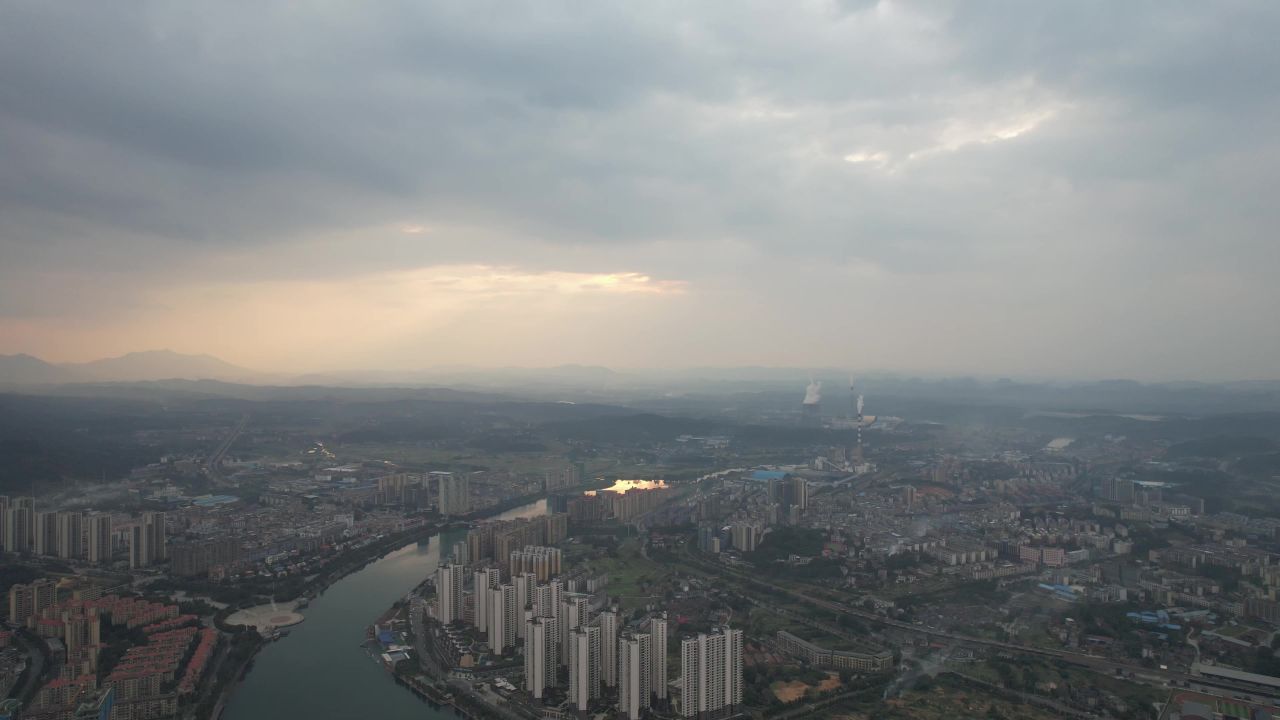 湖南资兴城市风光航拍  