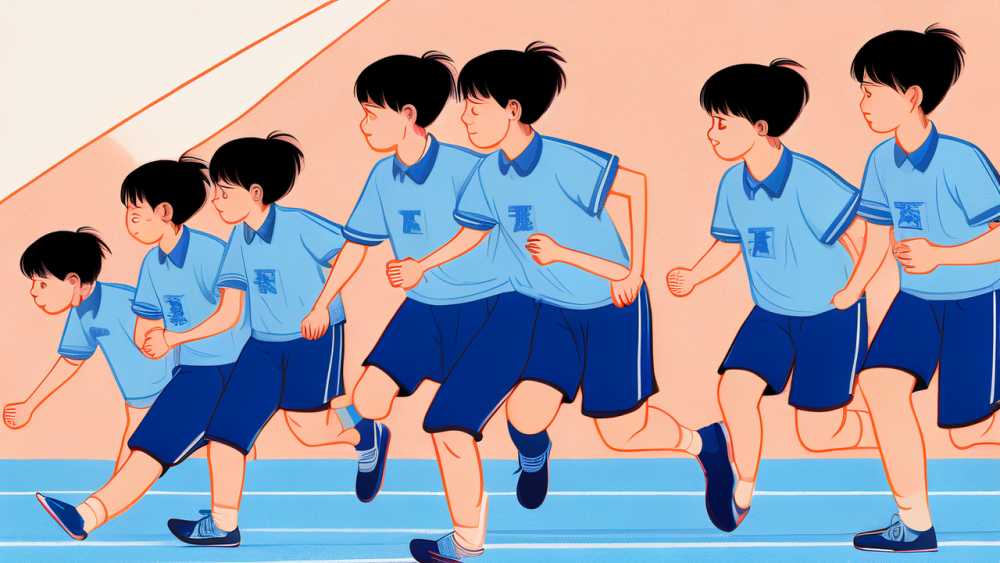 蓝色开学社团运动学生线条插画