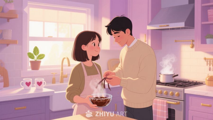 厨房温馨时刻：两人共煮美食 41