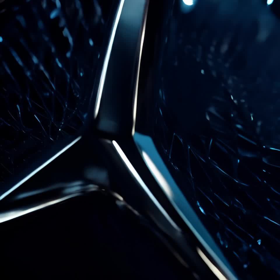 光线穿过复杂的线条设计，一个旋转的3D梅赛德斯金属
