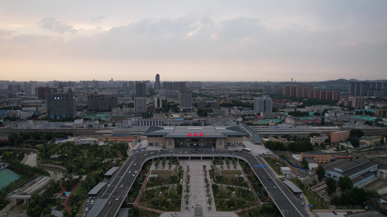 山东淄博城市风光航拍 
