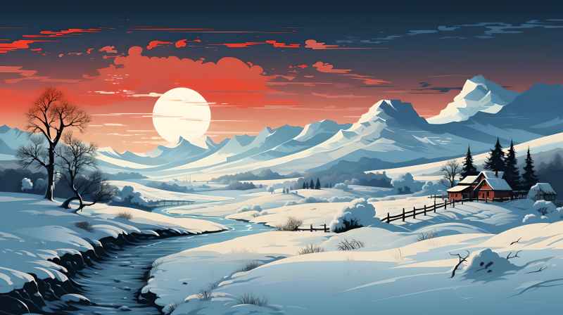 冬季唯美雪景创业插画 36