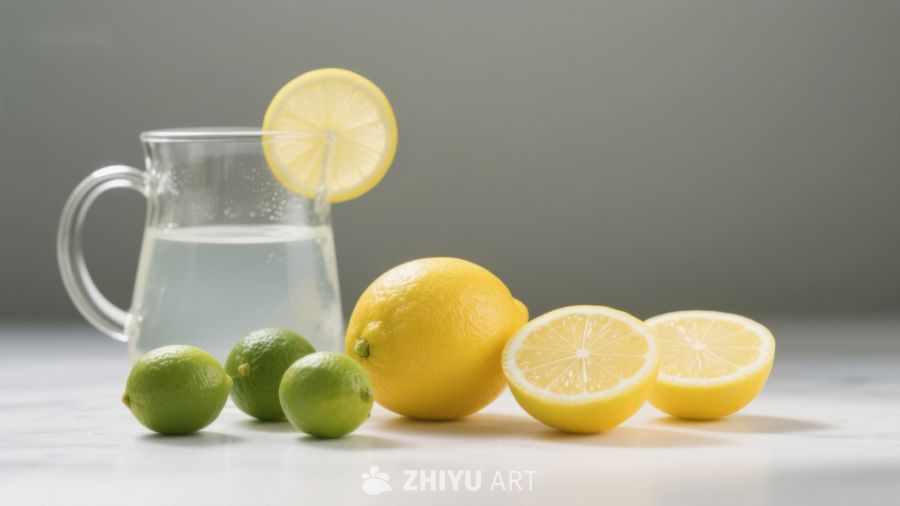 柠檬水与新鲜水果的静物组合 263