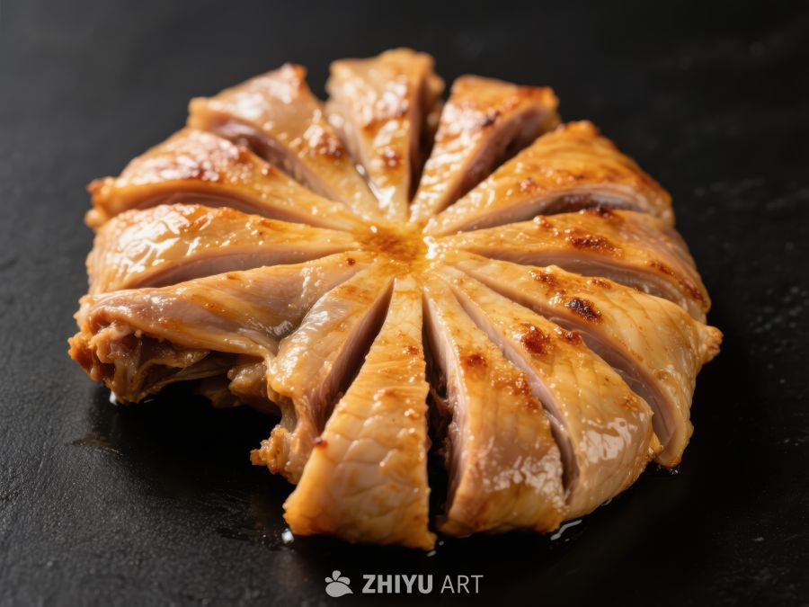 烤鸭切片，色泽金黄诱人