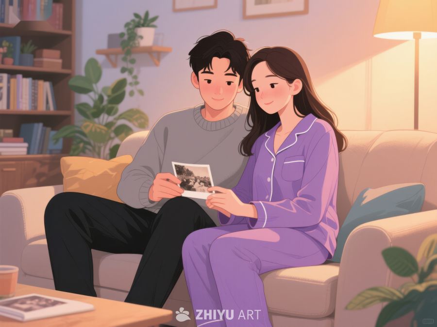 情侣沙发上看照片温馨时刻 542