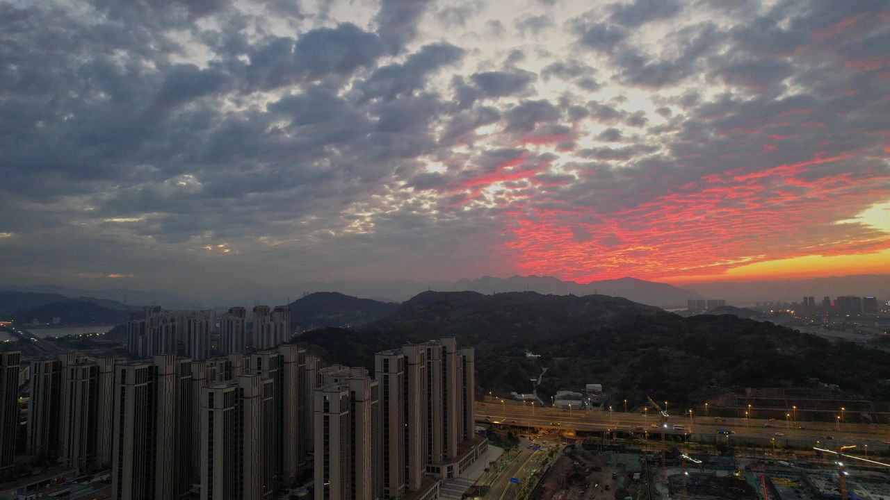 航拍福州城市火烧云 4