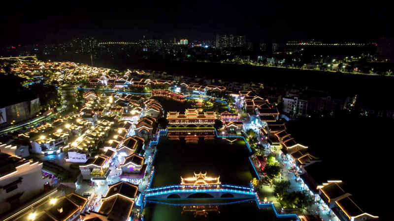 广西崇左太平古城夜景航拍  