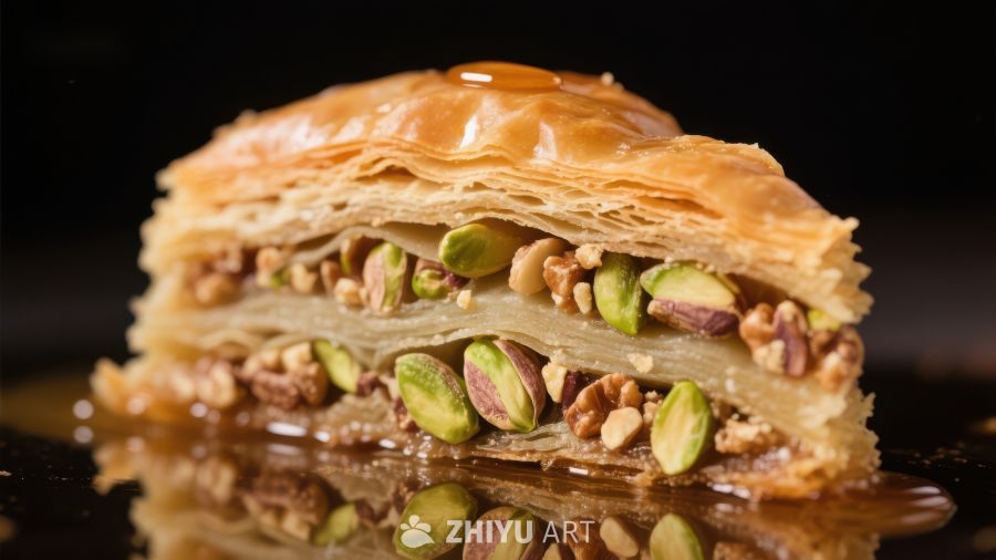 层次分明的坚果酥皮糕点
