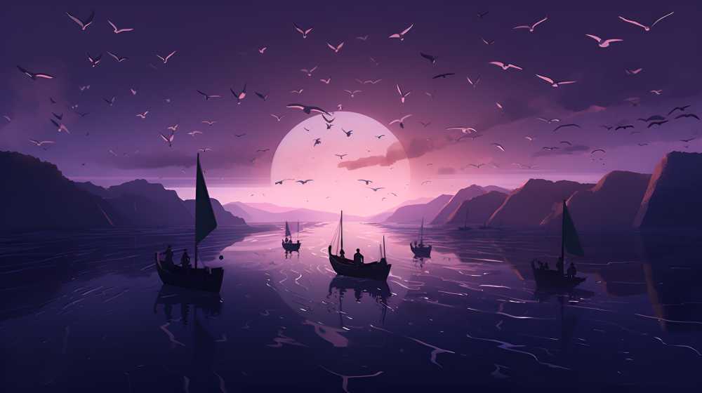 紫色夜景唯美月亮