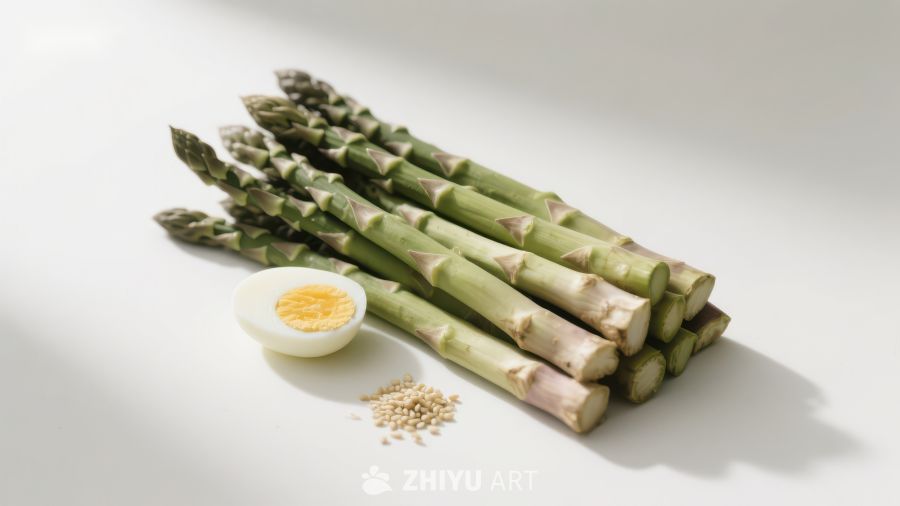 芦笋配鸡蛋与芝麻