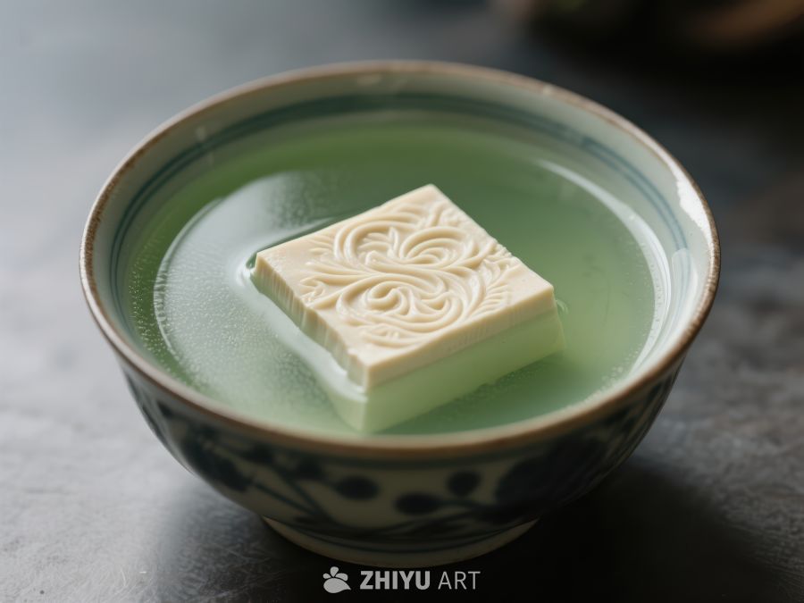 青瓷碗中漂浮的雕花豆腐 852