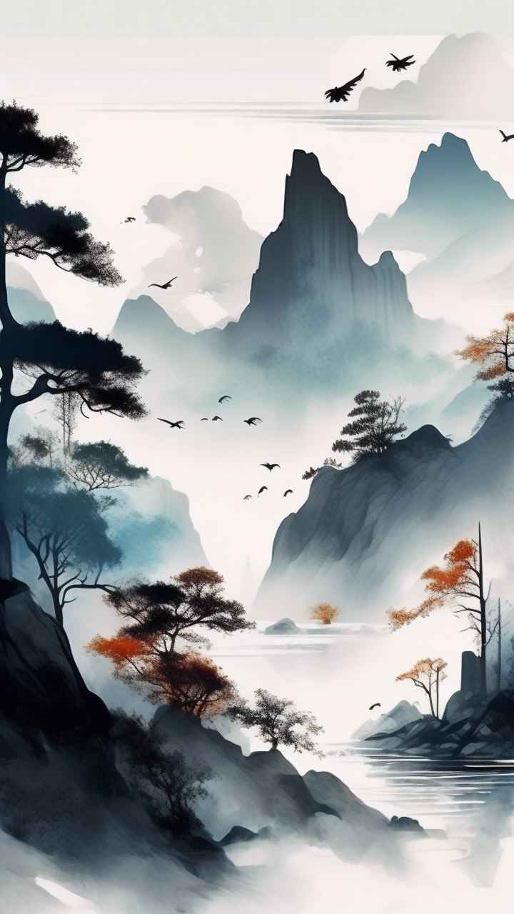 国风山水画背景插画 73