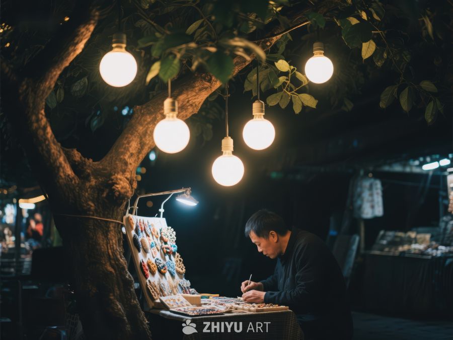 夜市树下手工制作的摊贩 842
