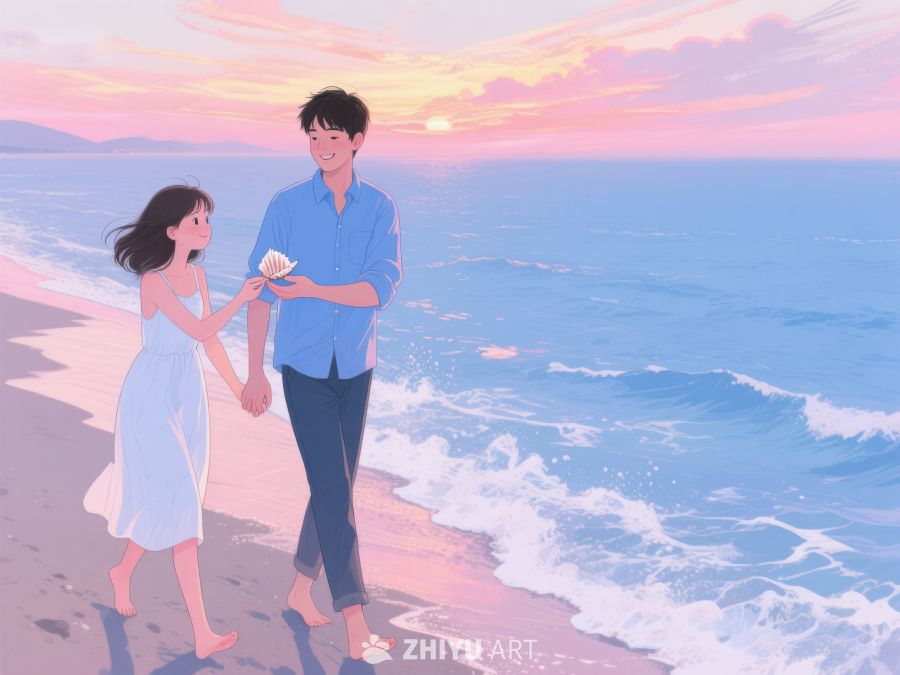 海边漫步的浪漫情侣 191