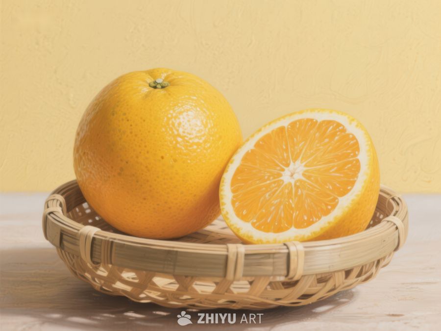 新鲜橙子置于竹篮中 573
