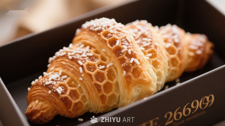 撒有糖粒的金黄羊角面包