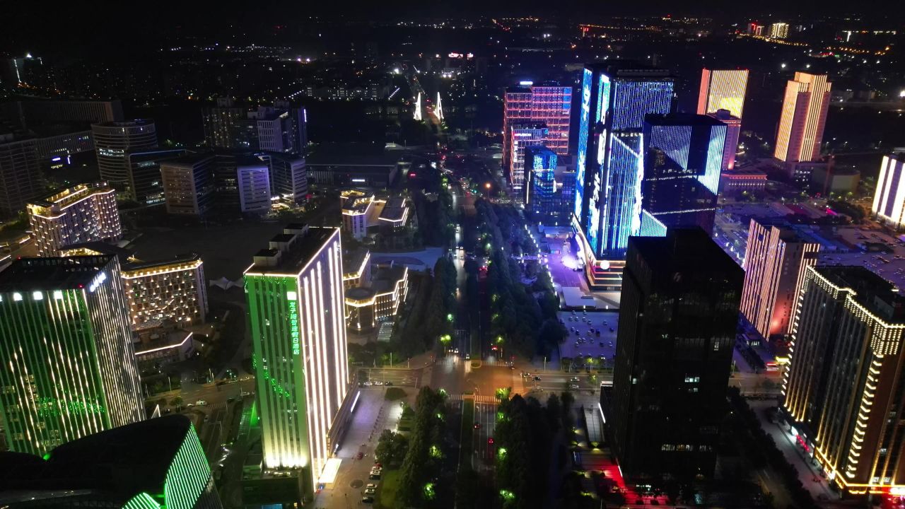航拍河南郑州龙子湖金融中心夜景