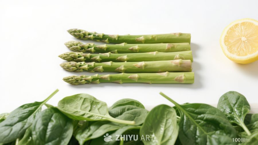 新鲜芦笋与菠菜柠檬的组合