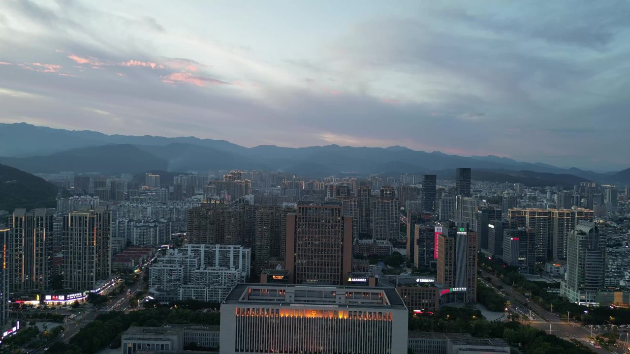 航拍福建龙岩市政府人民广场
