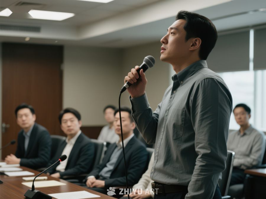 会议室中一人发言，众人聆听 167