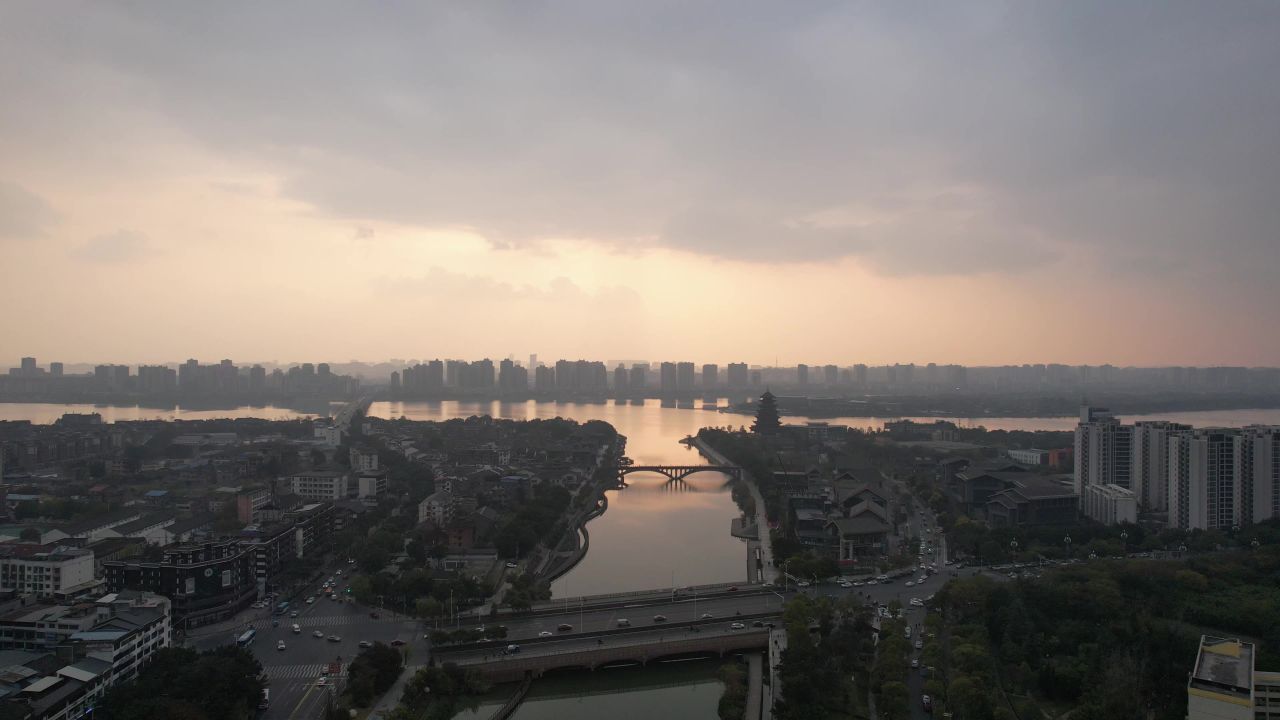 四川遂宁城市晚霞夕阳航拍 