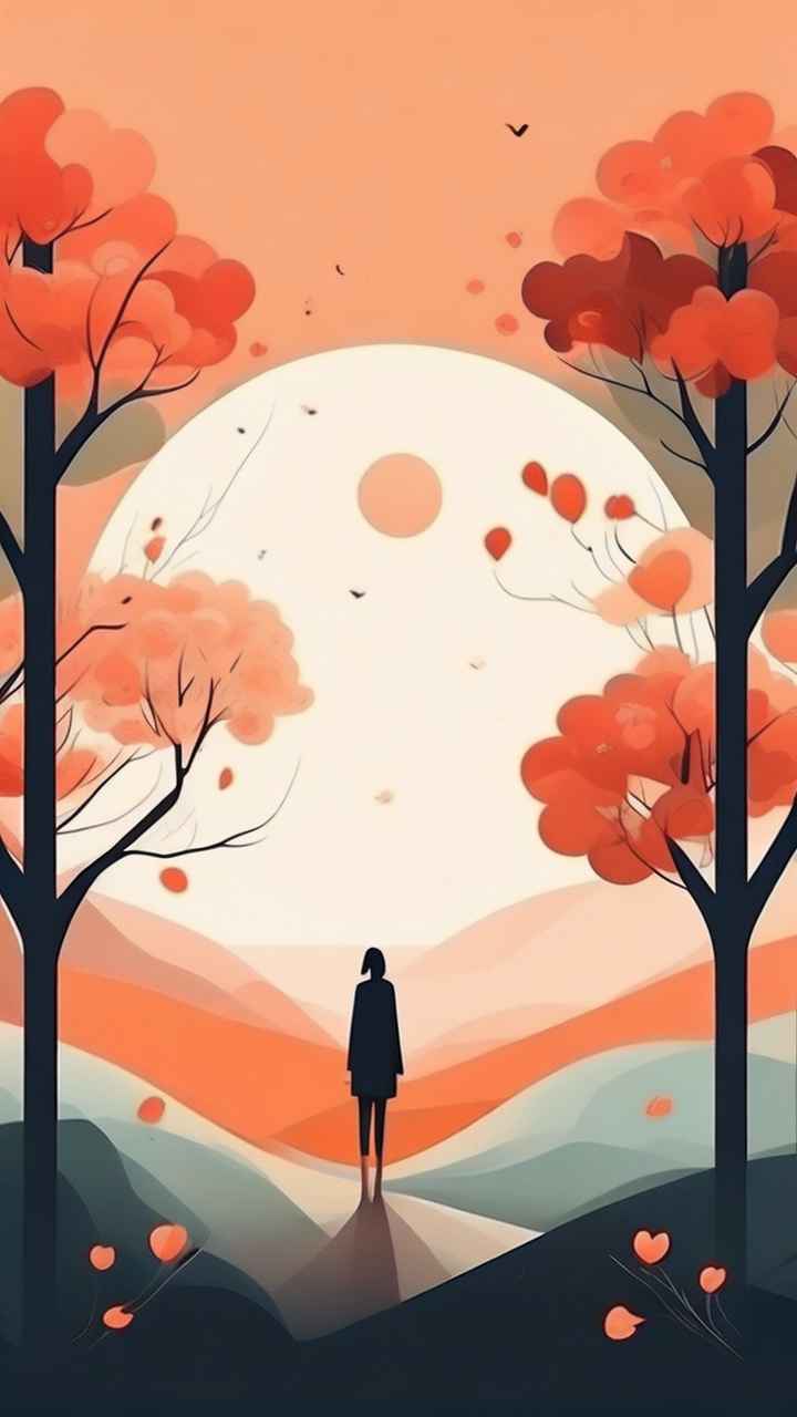 极简主义元素花朵和树枝插画