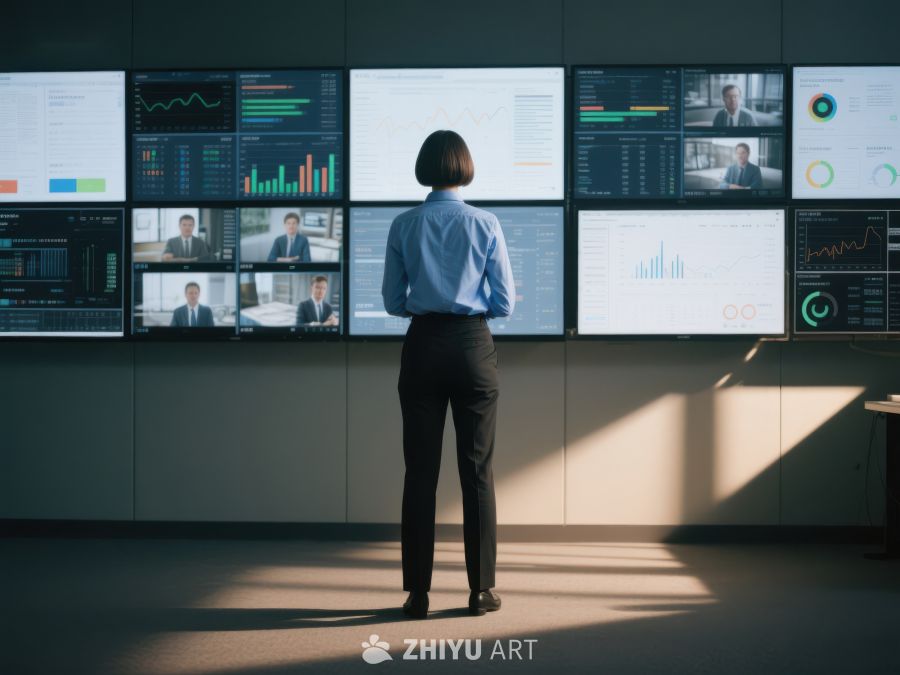 商务人士分析多屏数据监控 315