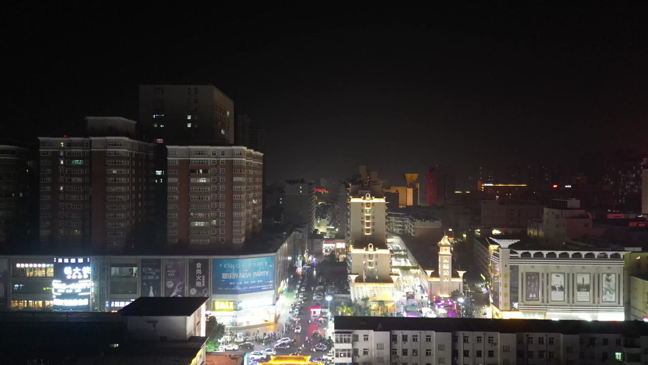 河南新乡城市夜景灯光航拍