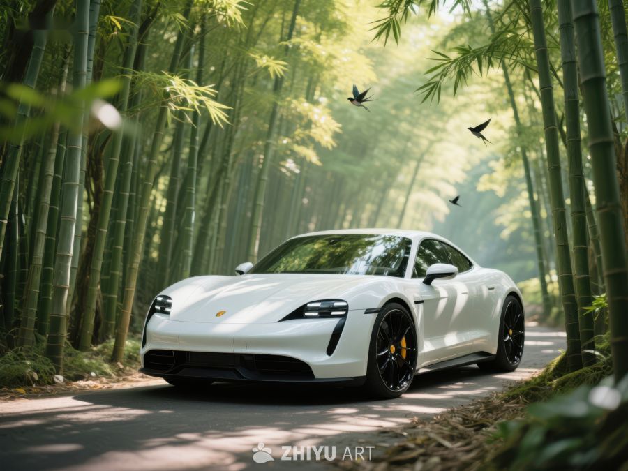 白色跑车穿梭竹林小径 4