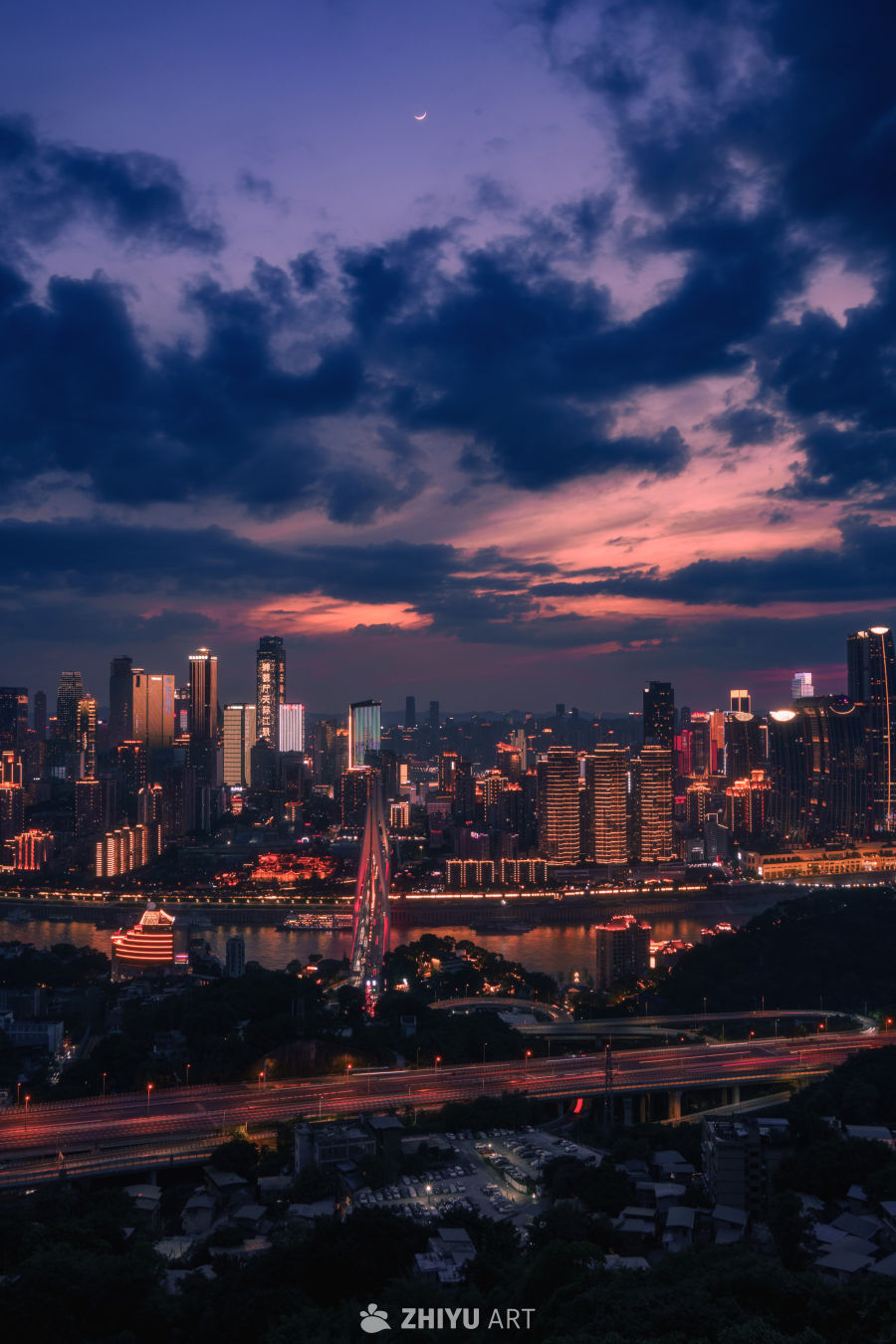 重庆夜景与晚霞