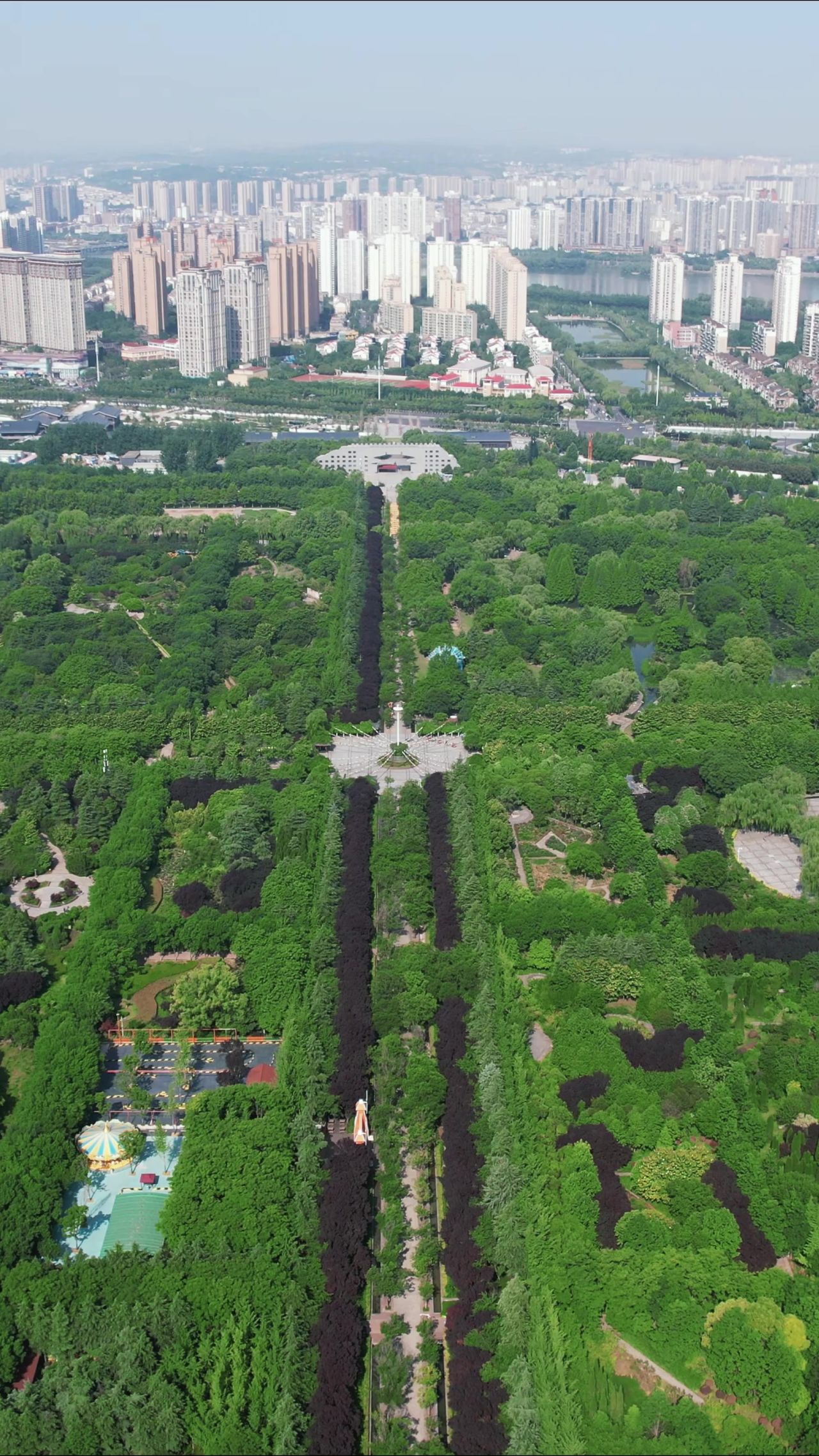 河南洛阳隋唐城遗址植物园竖屏航拍 