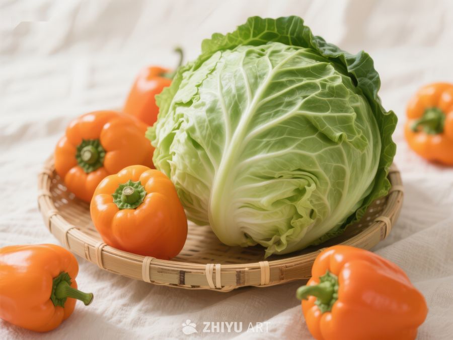 新鲜卷心菜与橙色甜椒 557