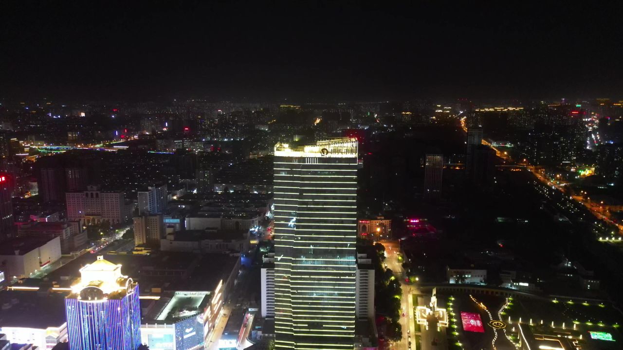 河北石家庄城市夜景灯光航拍