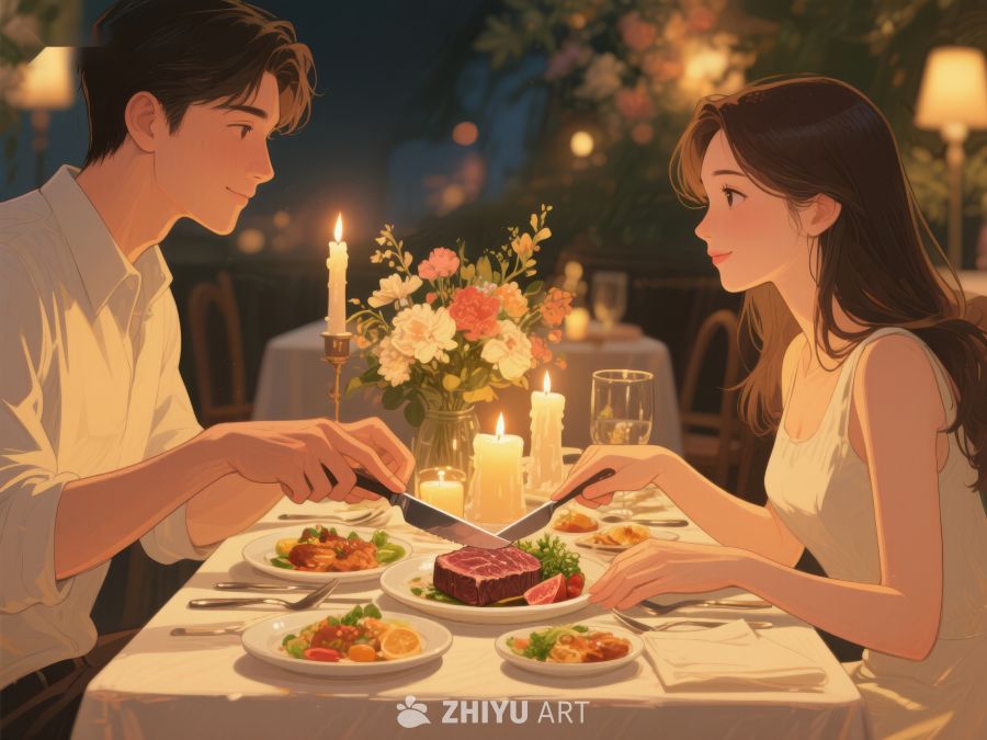 浪漫烛光晚餐，情侣温馨对视 461