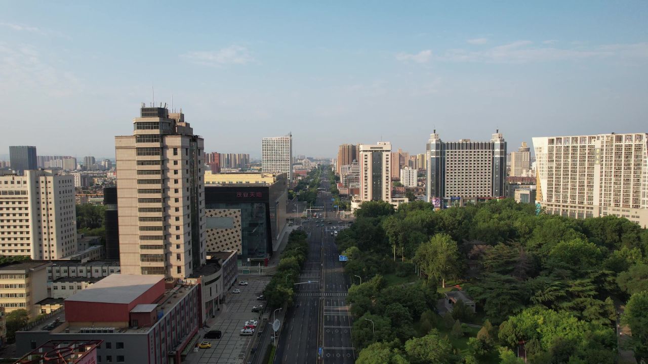 山东淄博城市建设航拍  