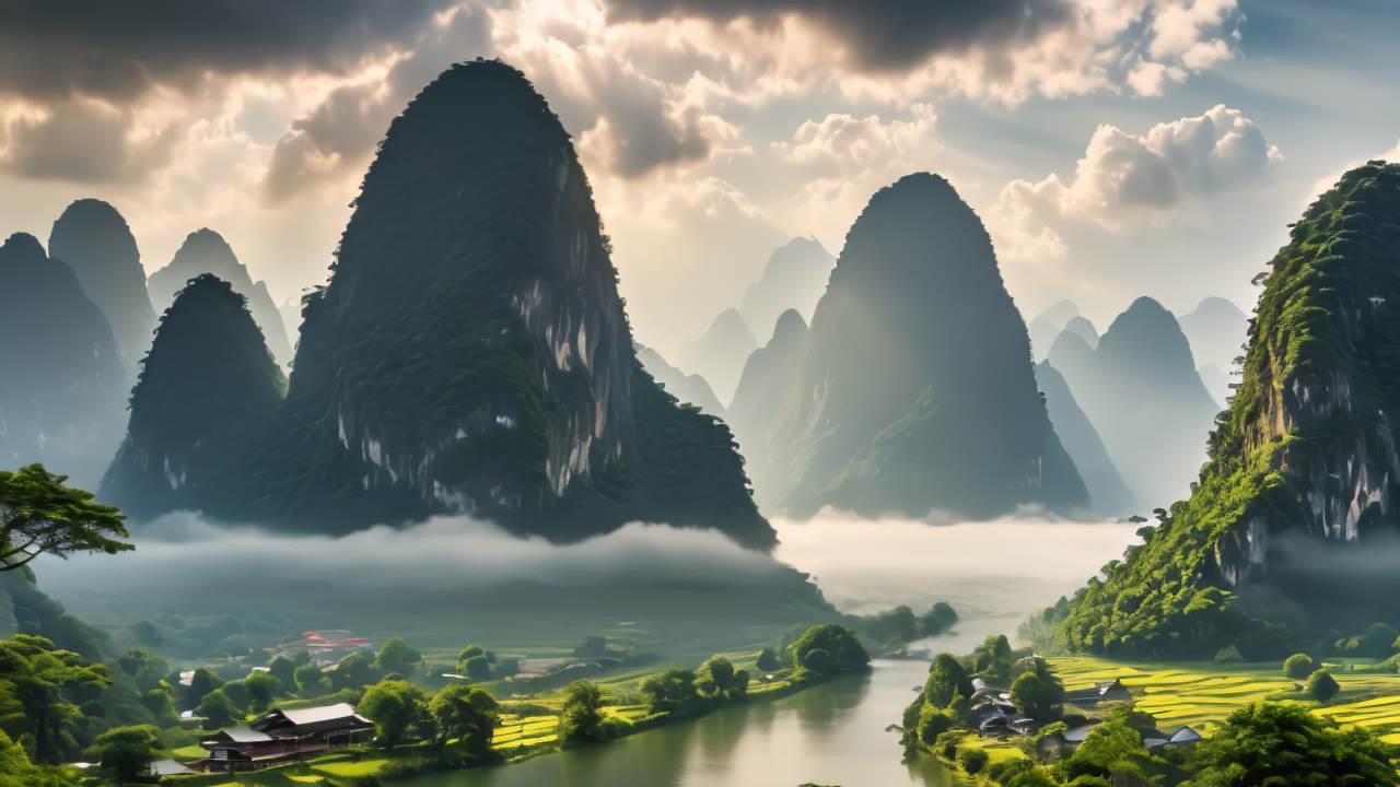 桂林山水甲天下喀斯特地貌日出日落云海延时 46