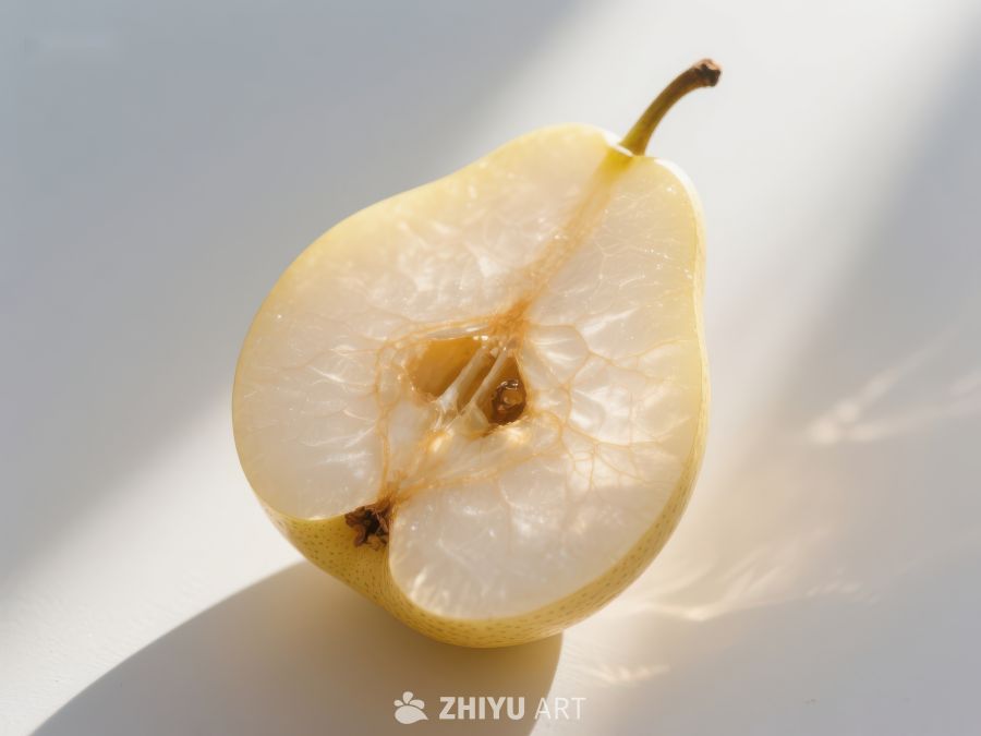 切开的梨子，展示内部纹理 401