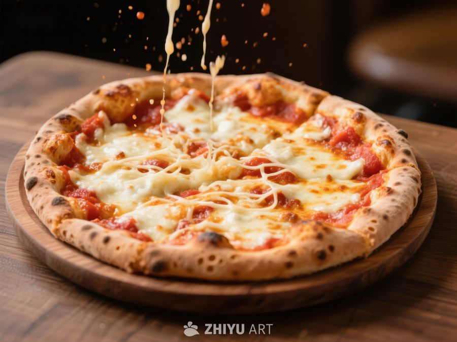 热腾腾的披萨，奶酪倾泻而下 997