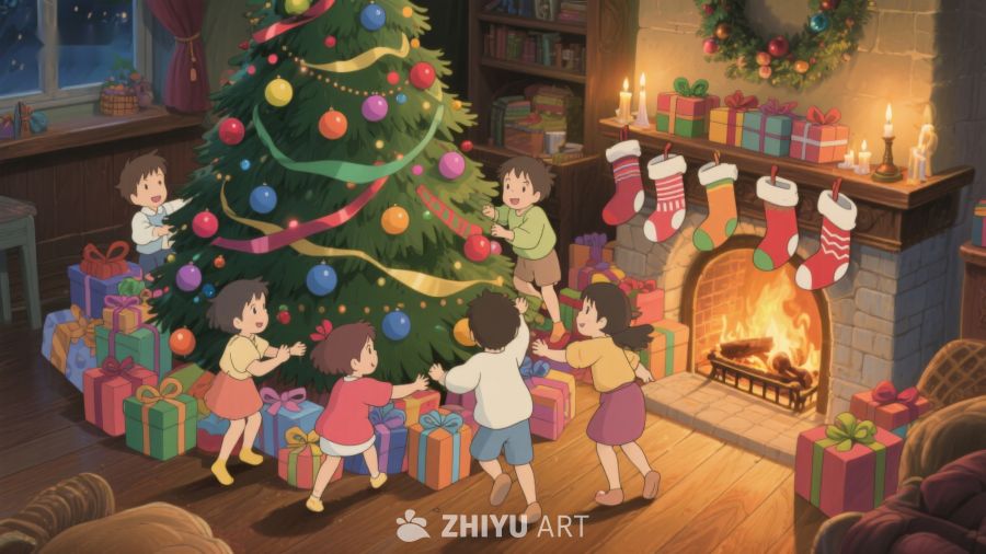 孩子们围绕圣诞树欢庆节日 138