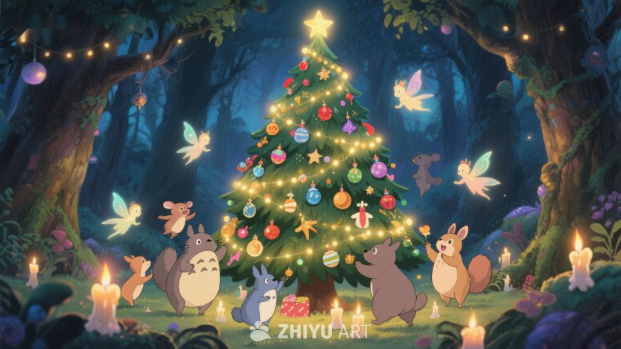 森林中的圣诞树与动物们 160