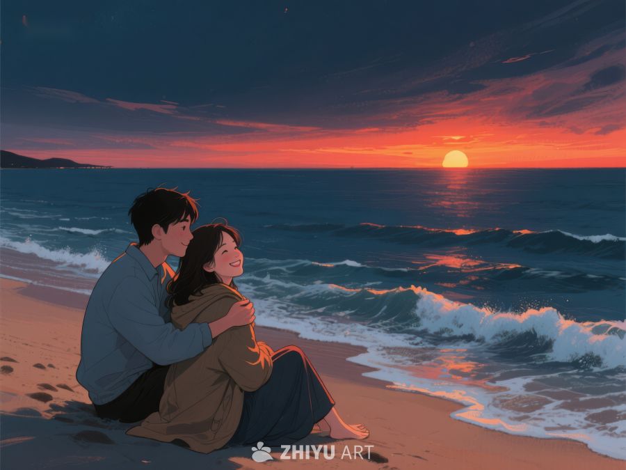 海边日落下的温馨拥抱 242