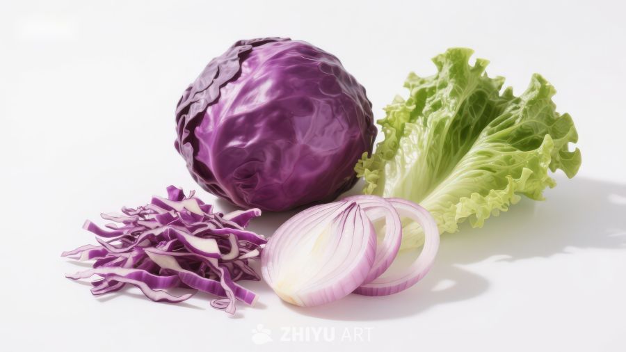紫甘蓝生菜洋葱食材展示