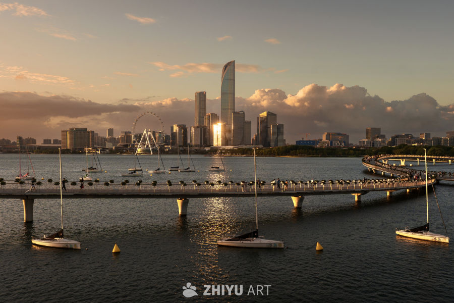 苏州金鸡湖日落，国金方向