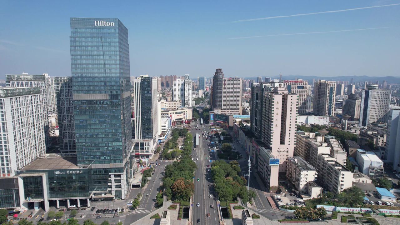 湖南株洲城市风光高楼建筑航拍