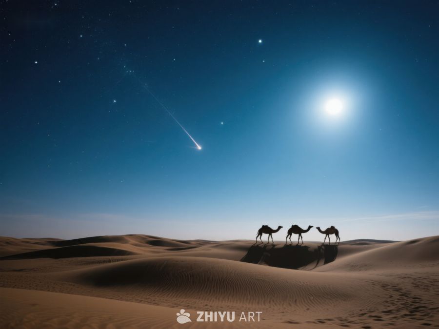 沙漠夜景：骆驼剪影与星空 71