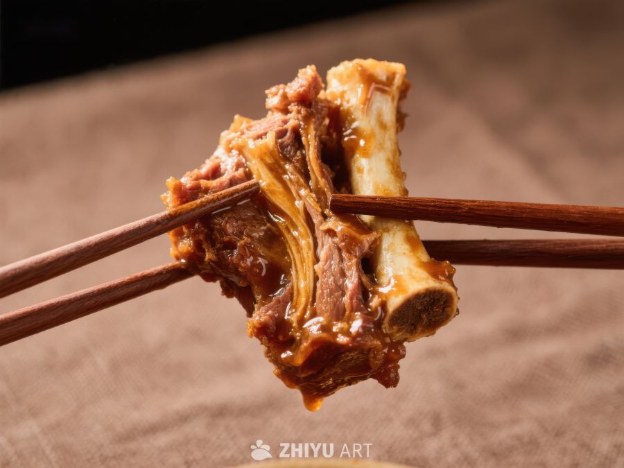 筷子夹起美味酱汁排骨 454